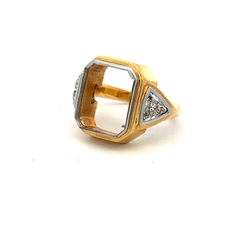 0.70 Carat Triangular Shape G VS1 Diamond 18 Karat Two Tone Gold Semi Mount Ring