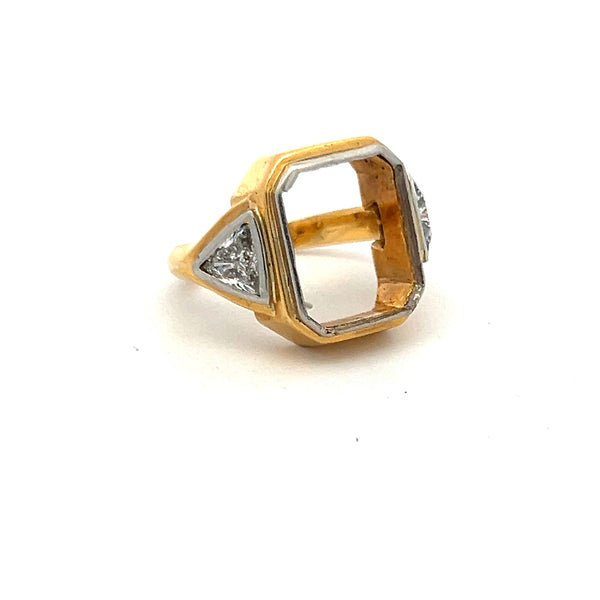 0.70 Carat Triangular Shape G VS1 Diamond 18 Karat Two Tone Gold Semi Mount Ring