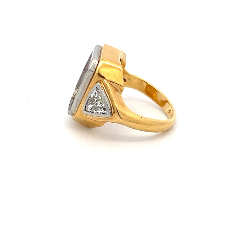 0.70 Carat Triangular Shape G VS1 Diamond 18 Karat Two Tone Gold Semi Mount Ring