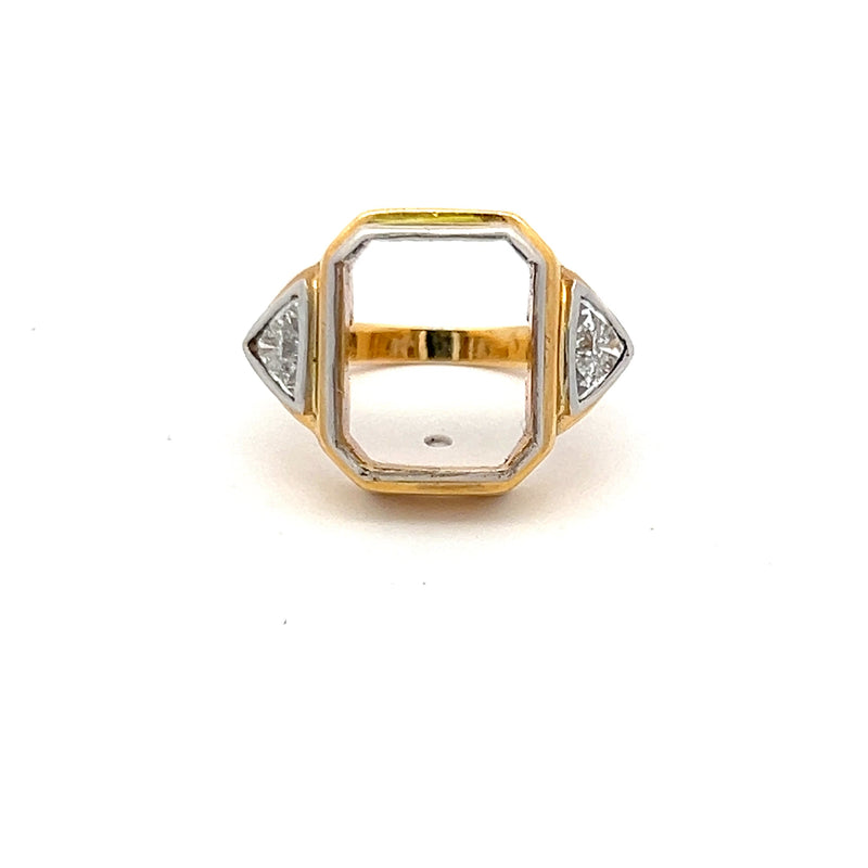 0.70 Carat Triangular Shape G VS1 Diamond 18 Karat Two Tone Gold Semi Mount Ring