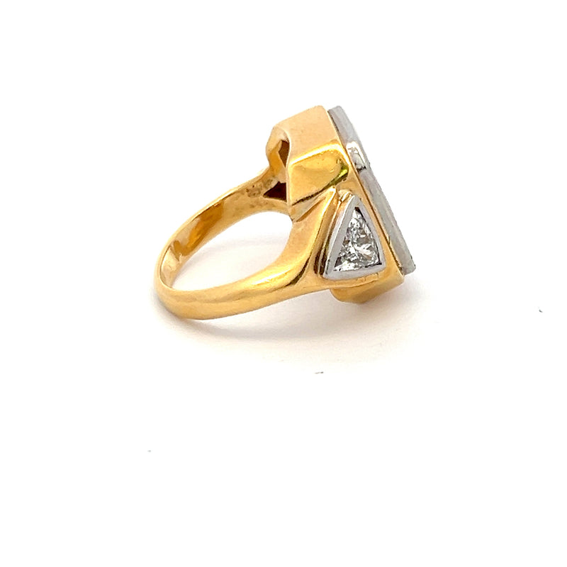 0.70 Carat Triangular Shape G VS1 Diamond 18 Karat Two Tone Gold Semi Mount Ring