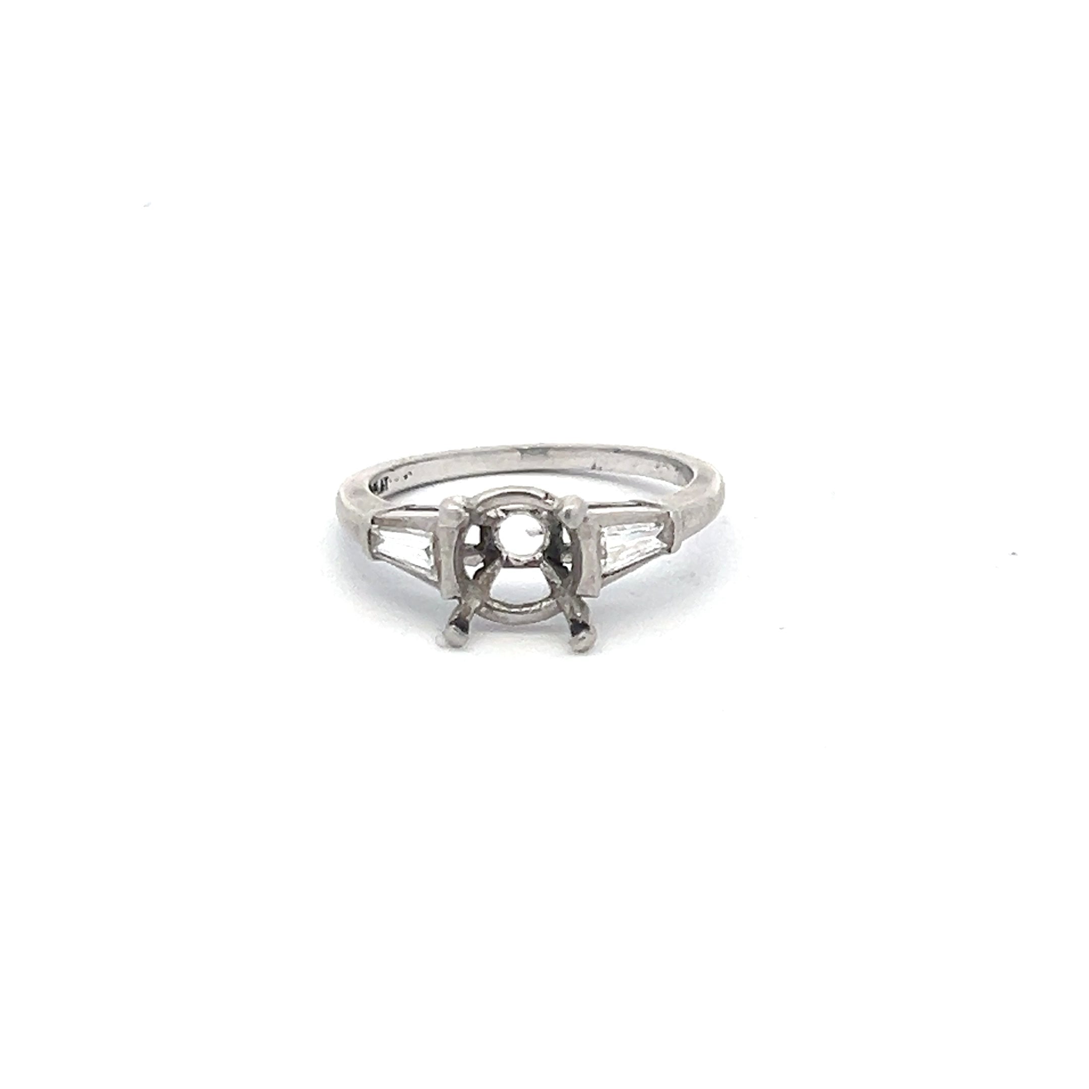 0.25 Carat Tapered Baguette Shape H VS1 Diamond Platinum Semi Mount Ring