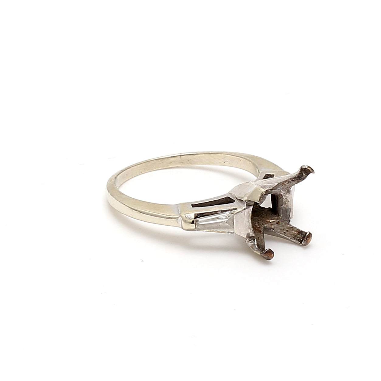 0.50 Carat Tapered Baguette Shape H VS1 Diamond 14 Karat White Gold Semi Mount Ring