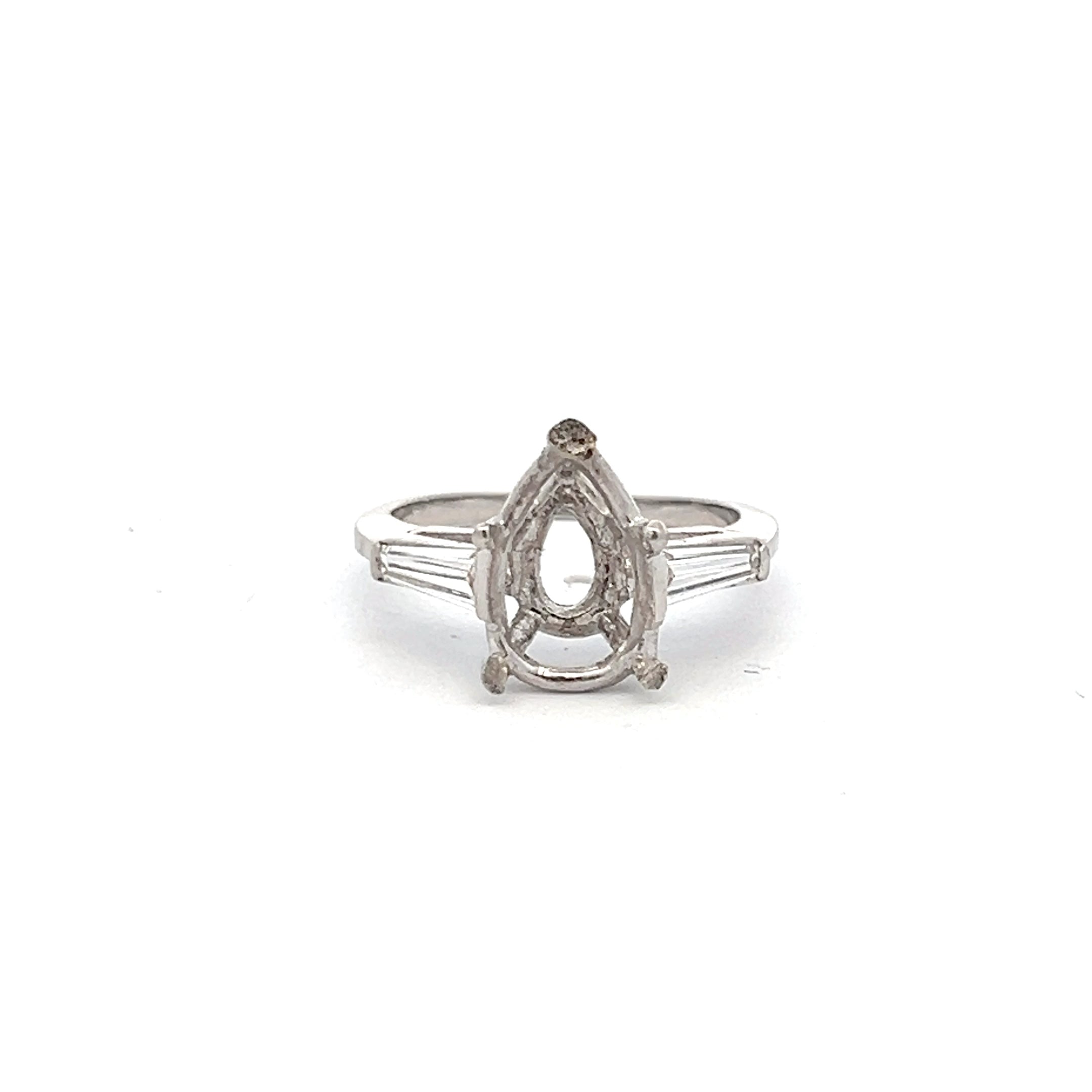 0.70 Carat Tapered Baguette Shape G VS1 Diamond Platinum Semi Mount Ring
