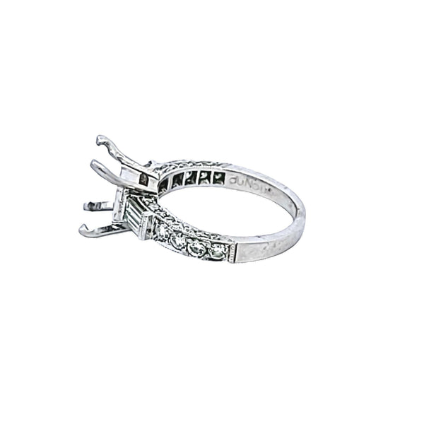 0.95 Carat Baguette and Round Brilliant Diamond Platinum Semi Mount Ring