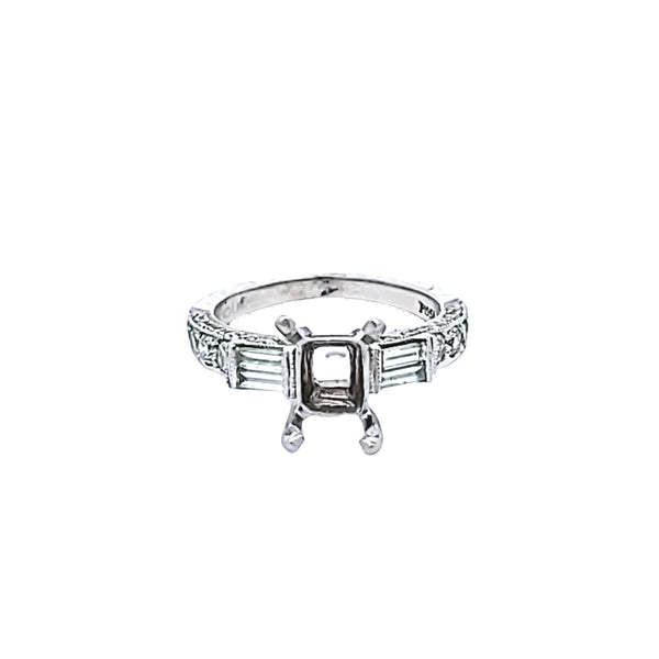 0.95 Carat Baguette and Round Brilliant Diamond Platinum Semi Mount Ring