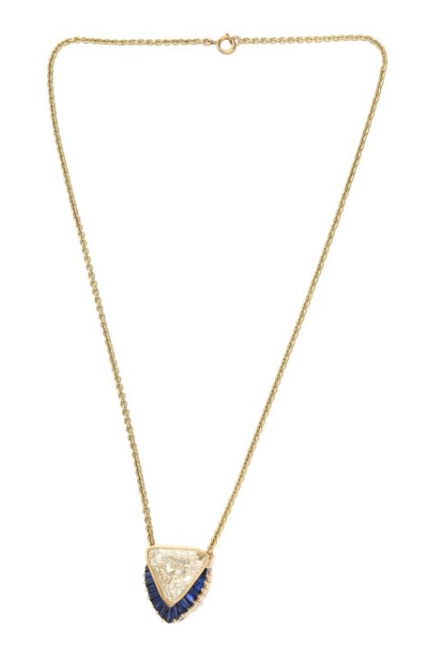 Oscar Heyman 7.01 Carat Triangular Shape Diamond 18 Karat Yellow Gold Pendant Necklace