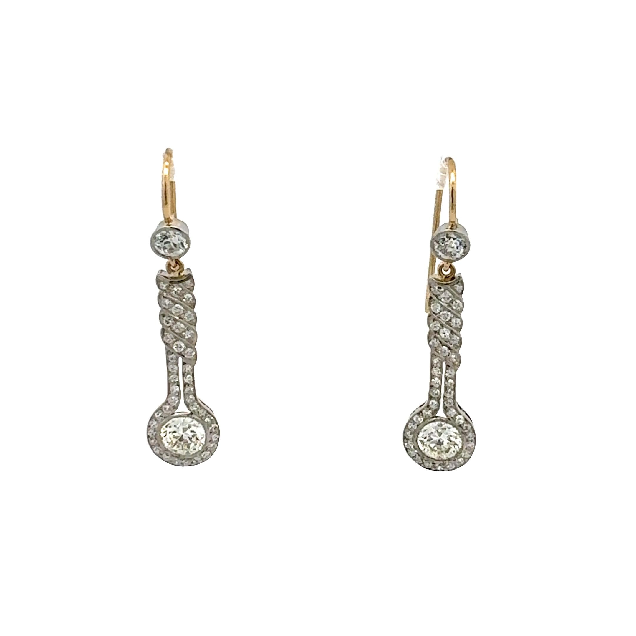 3.22 Carat Old European Cut GIA Diamond Platinum Dangling Earring
