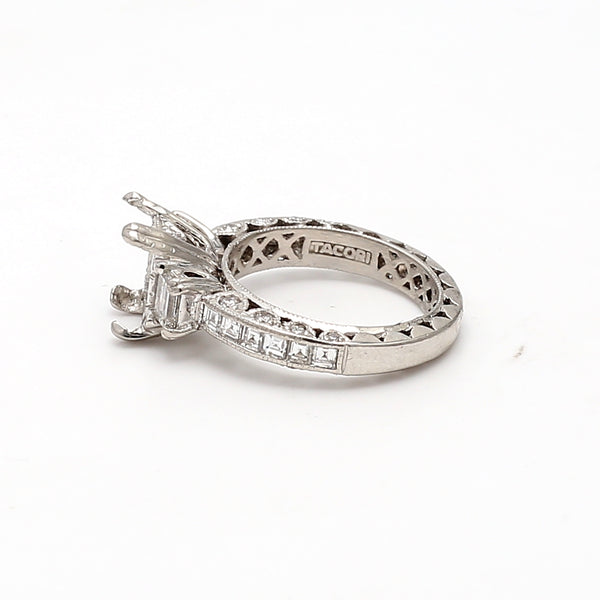 Tacori 1.16 Carat Princess Cut H VS1 and Round Brilliant H VS1 Diamond Platinum Semi Mount Ring