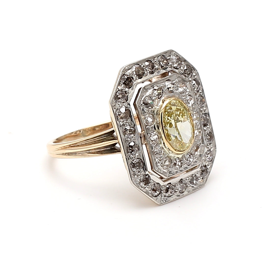 2.79 Carat Round and Oval Shape Fancy Light Brownish Diamond 14K YG Cocktail Ring
