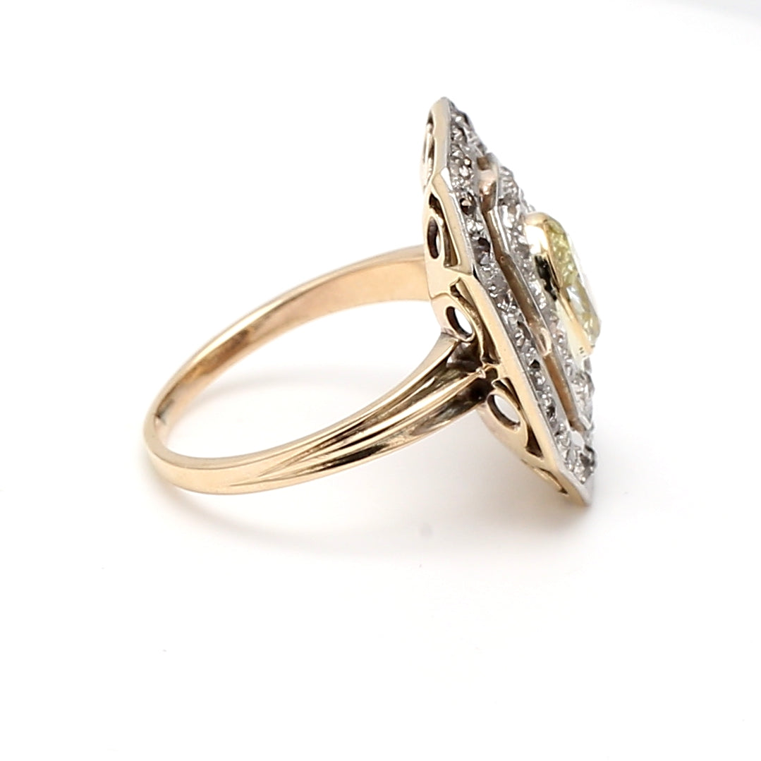 2.79 Carat Round and Oval Shape Fancy Light Brownish Diamond 14K YG Cocktail Ring