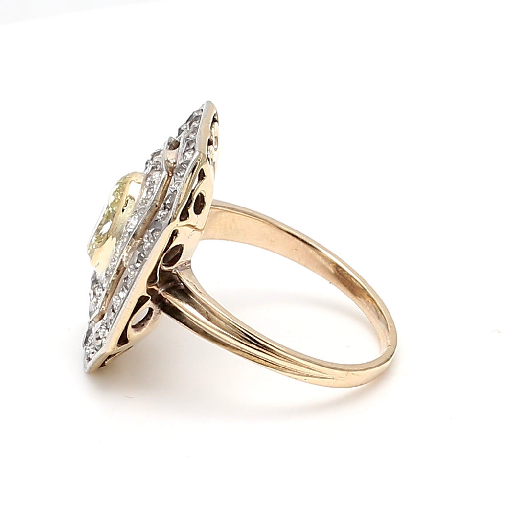 2.79 Carat Round and Oval Shape Fancy Light Brownish Diamond 14K YG Cocktail Ring