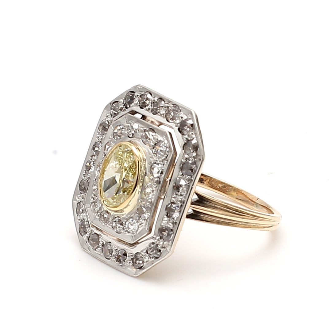 2.79 Carat Round and Oval Shape Fancy Light Brownish Diamond 14K YG Cocktail Ring