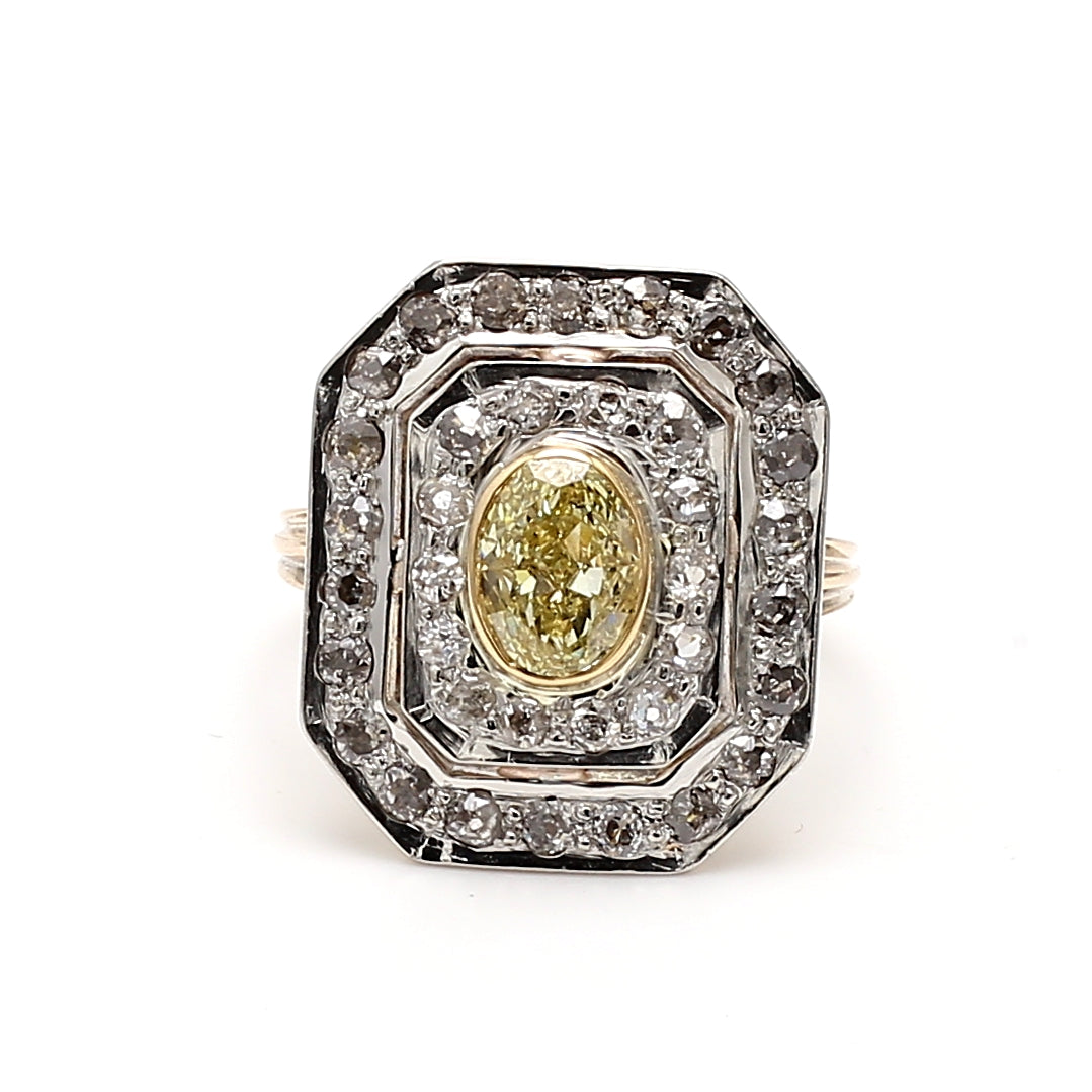 2.79 Carat Round and Oval Shape Fancy Light Brownish Diamond 14K YG Cocktail Ring