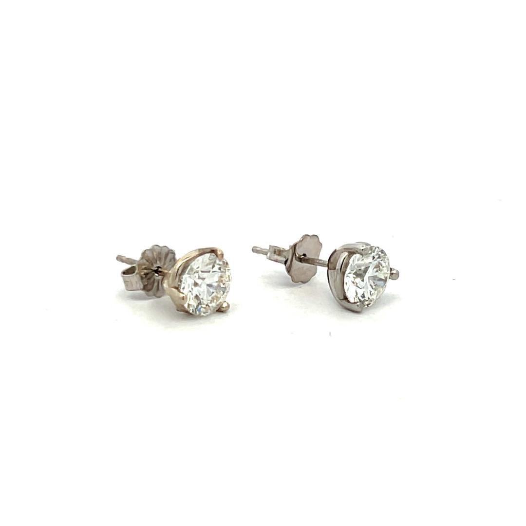 2.03 Carat Round Brilliant H SI1 Diamond 14 Karat White Gold Stud Earrings