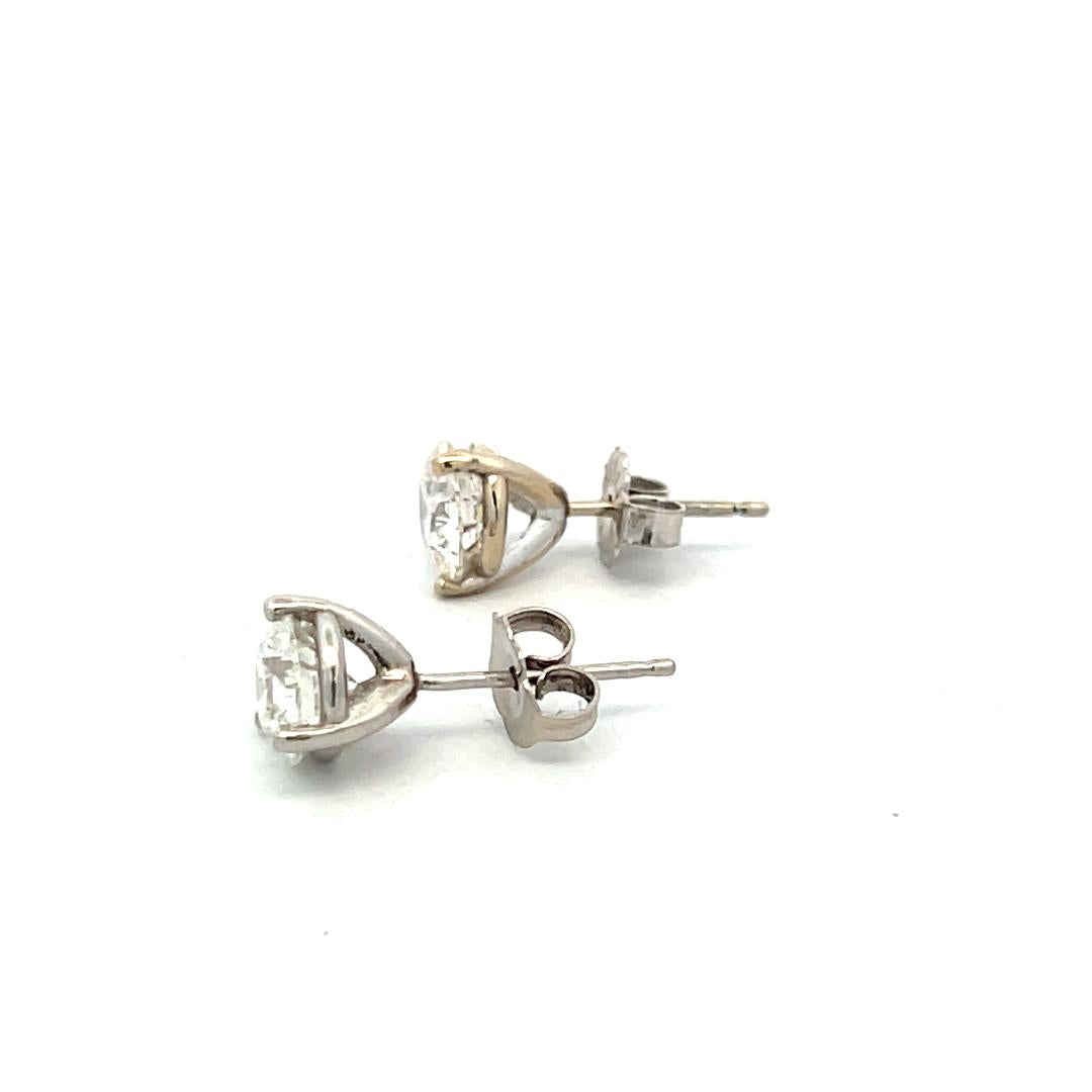 2.03 Carat Round Brilliant H SI1 Diamond 14 Karat White Gold Stud Earrings