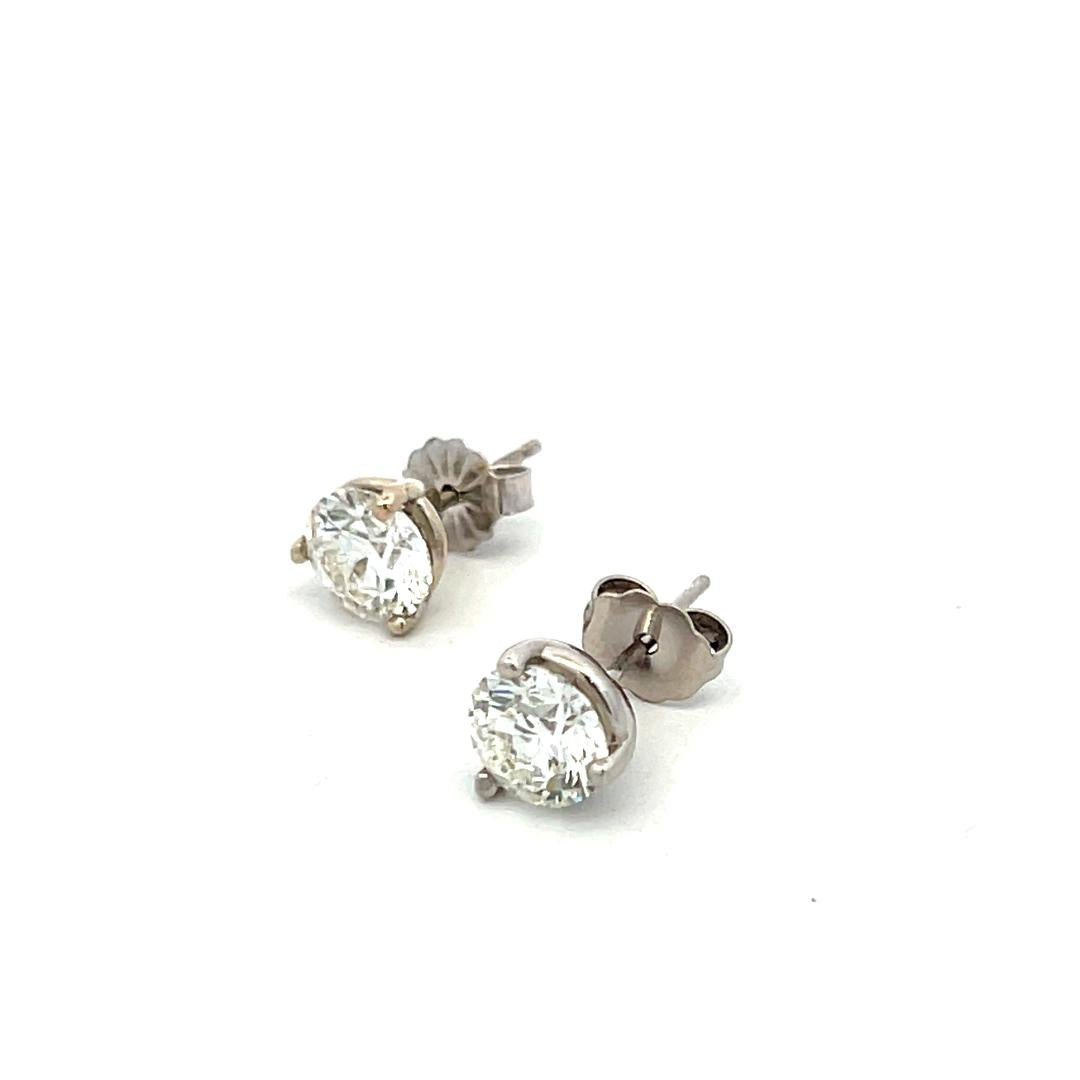 2.03 Carat Round Brilliant H SI1 Diamond 14 Karat White Gold Stud Earrings