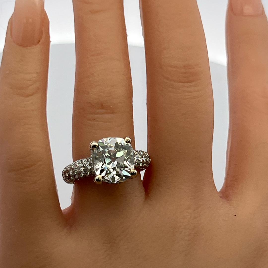 Platinum Engagement Ring with 9.18ct Old Miner Cut & Round Diamonds J VS2 GIA