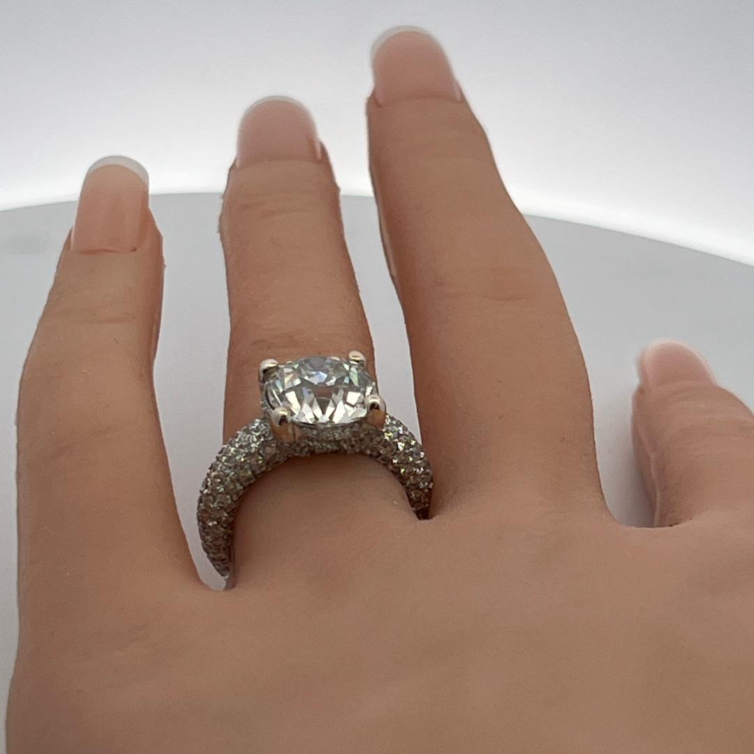 Platinum Engagement Ring with 9.18ct Old Miner Cut & Round Diamonds J VS2 GIA