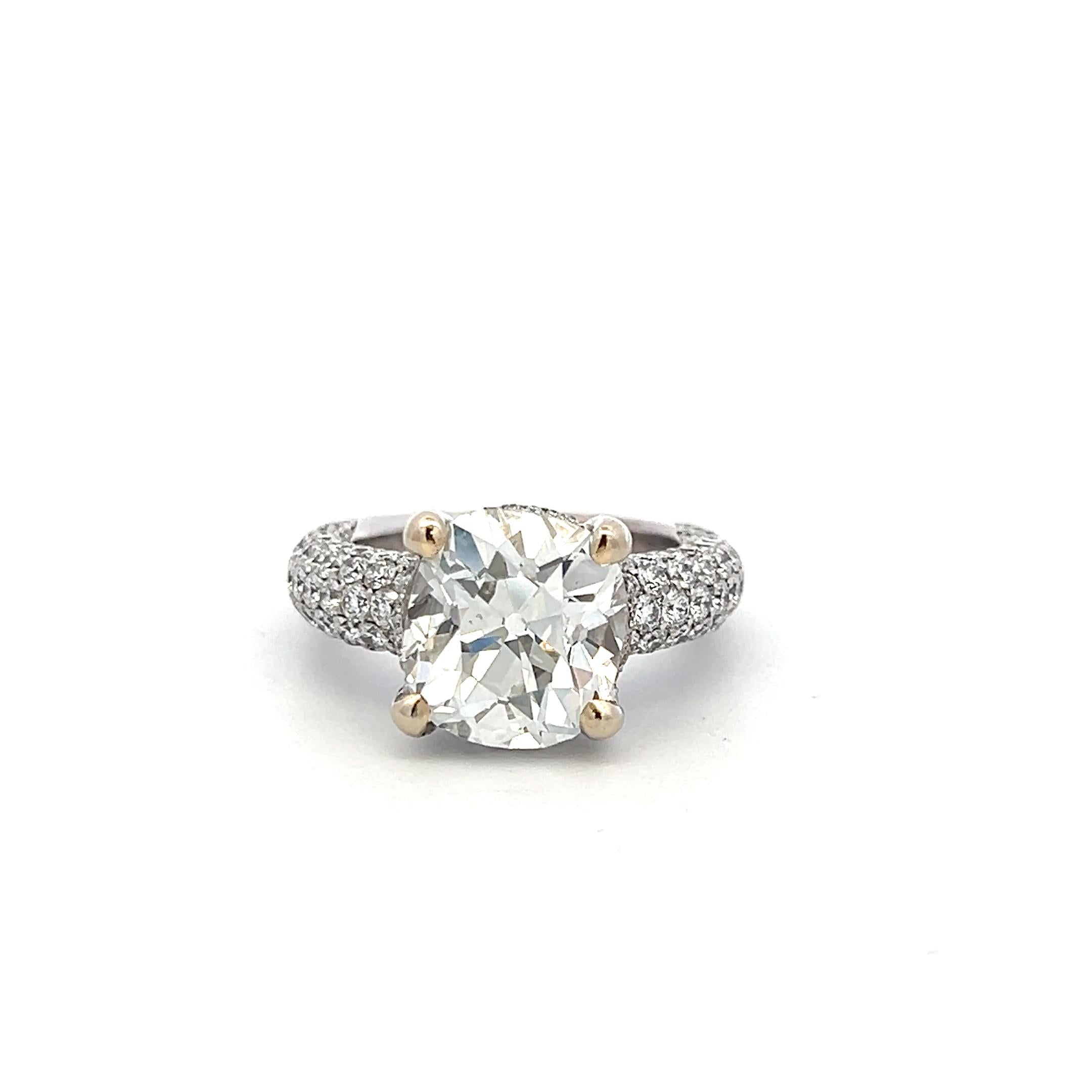 Platinum Engagement Ring with 9.18ct Old Miner Cut & Round Diamonds J VS2 GIA