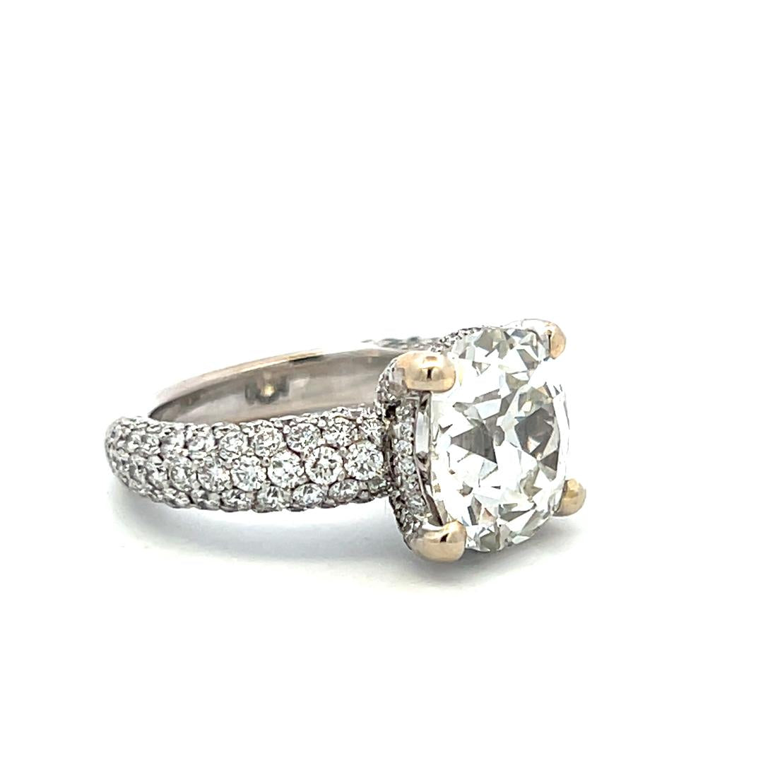 Platinum Engagement Ring with 9.18ct Old Miner Cut & Round Diamonds J VS2 GIA