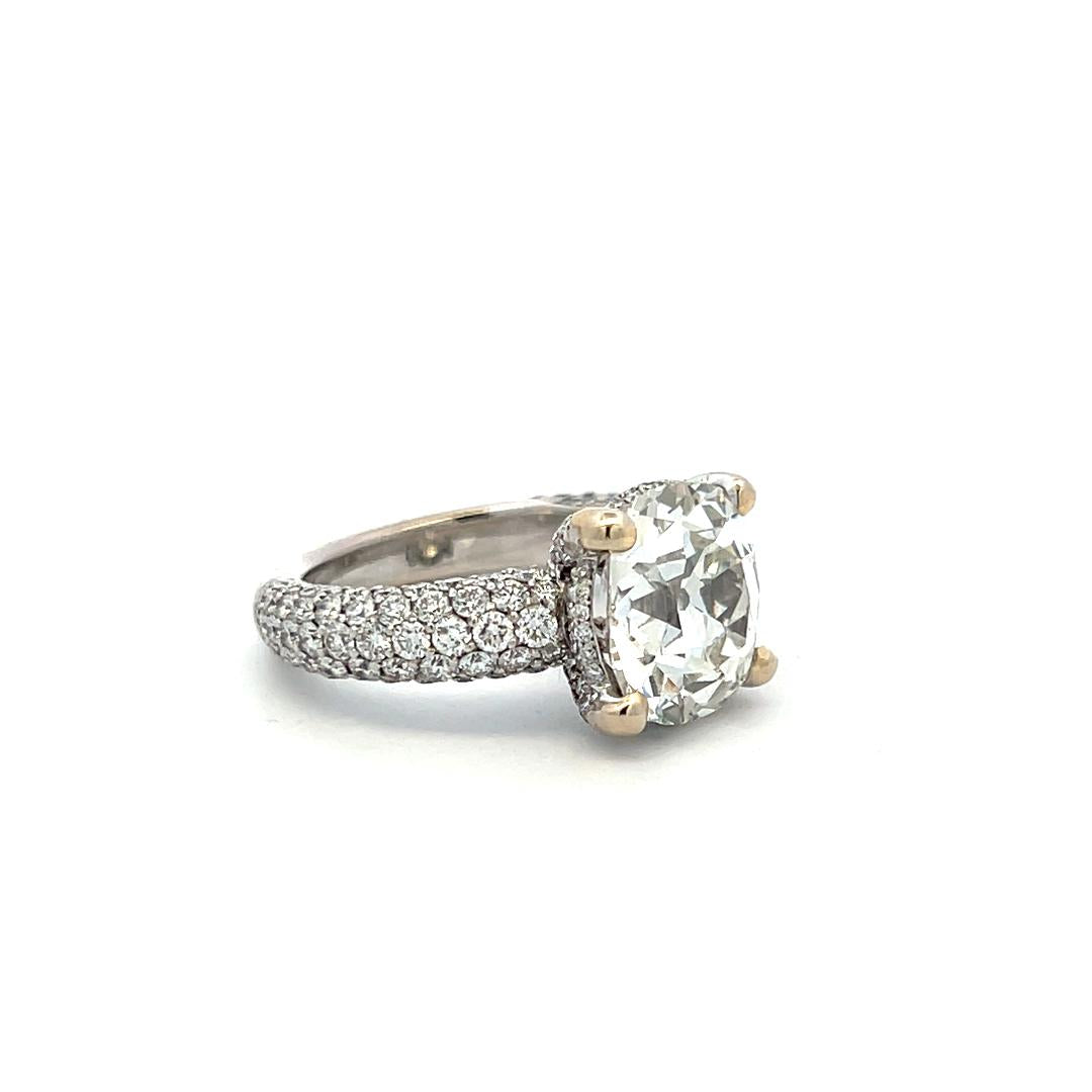 Platinum Engagement Ring with 9.18ct Old Miner Cut & Round Diamonds J VS2 GIA