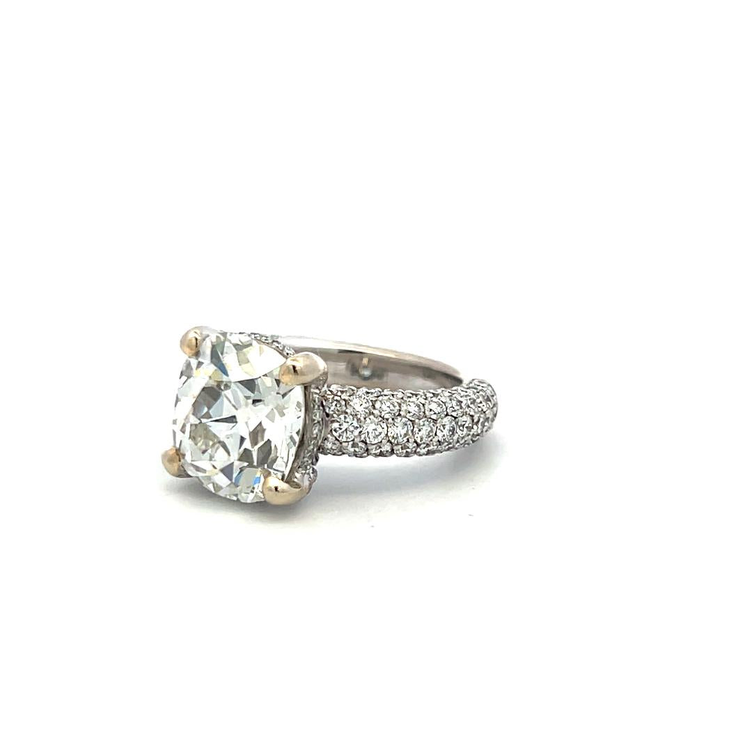 Platinum Engagement Ring with 9.18ct Old Miner Cut & Round Diamonds J VS2 GIA