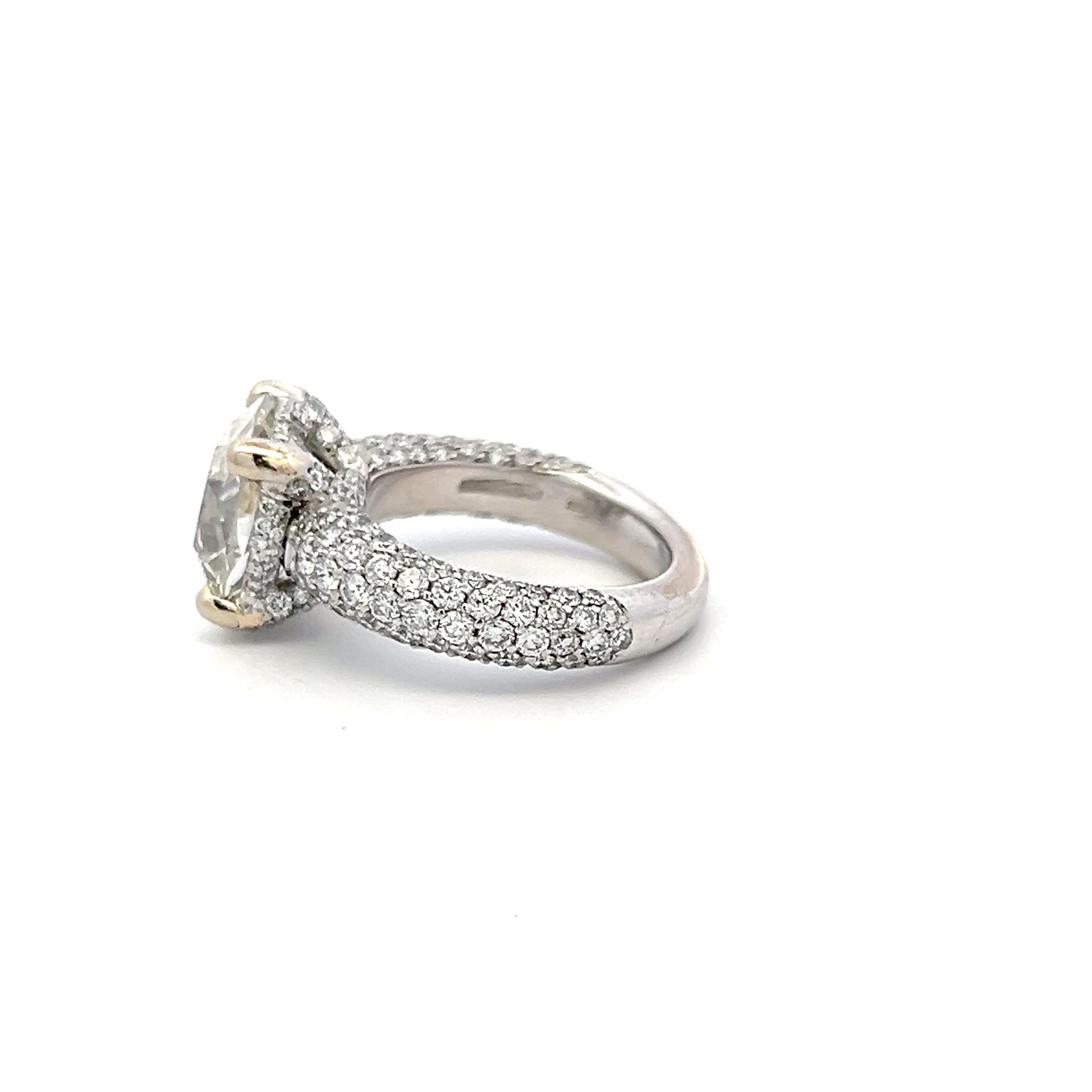 Platinum Engagement Ring with 9.18ct Old Miner Cut & Round Diamonds J VS2 GIA