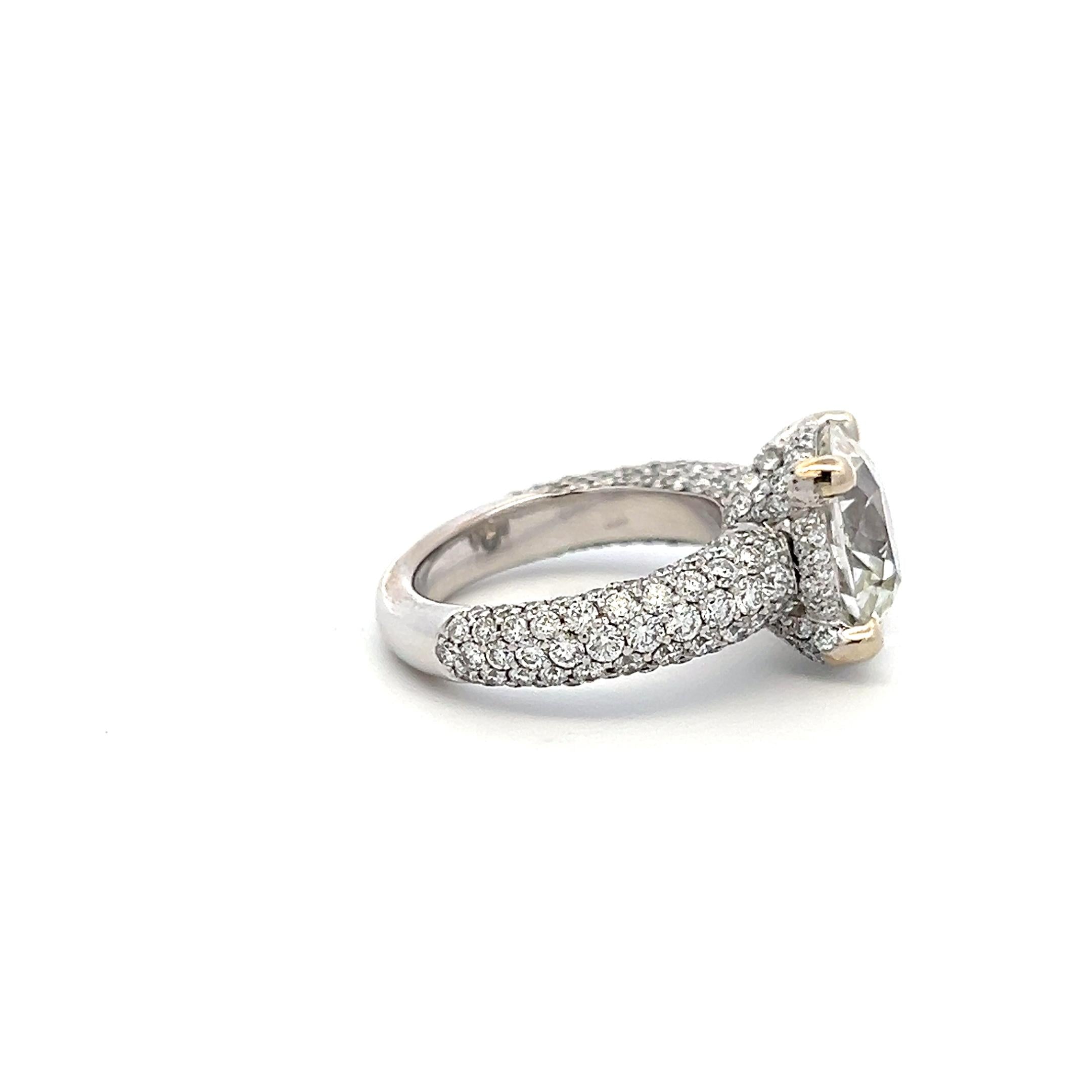 Platinum Engagement Ring with 9.18ct Old Miner Cut & Round Diamonds J VS2 GIA