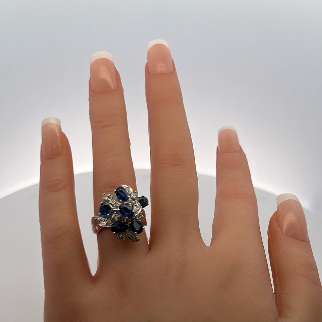 3.23 Carat Sapphire 0.40 Carat Round Diamond 18 Karat White Gold Cocktail Ring