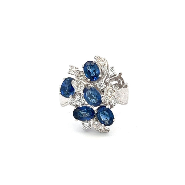 3.23 Carat Sapphire 0.40 Carat Round Diamond 18 Karat White Gold Cocktail Ring