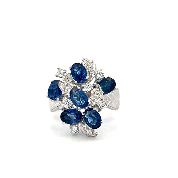 3.23 Carat Sapphire 0.40 Carat Round Diamond 18 Karat White Gold Cocktail Ring