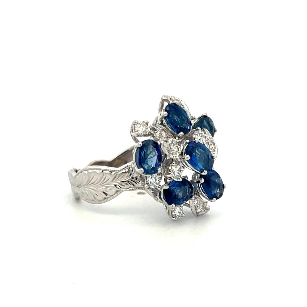 3.23 Carat Sapphire 0.40 Carat Round Diamond 18 Karat White Gold Cocktail Ring