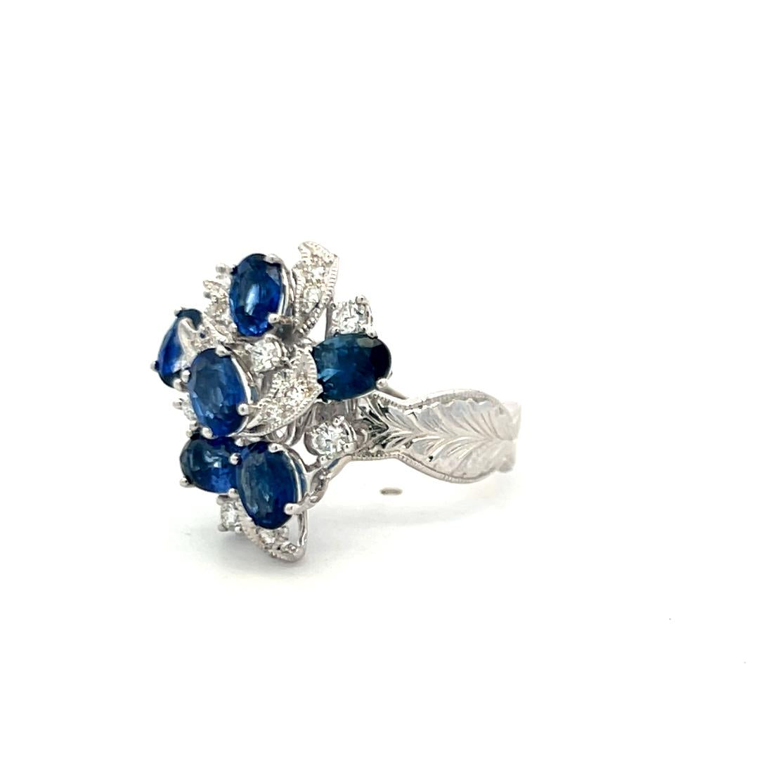 3.23 Carat Sapphire 0.40 Carat Round Diamond 18 Karat White Gold Cocktail Ring