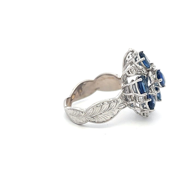 3.23 Carat Sapphire 0.40 Carat Round Diamond 18 Karat White Gold Cocktail Ring