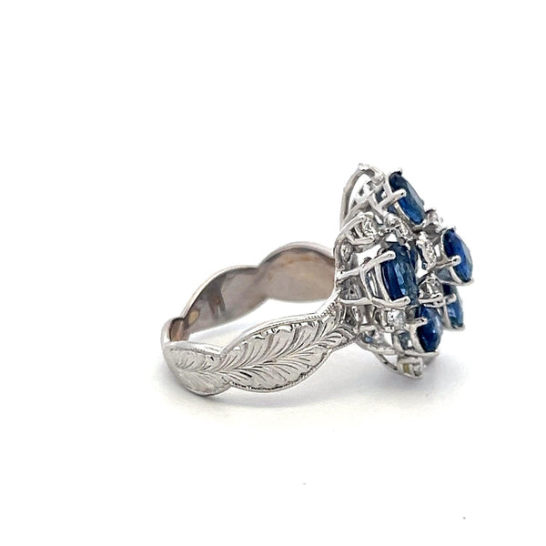 3.23 Carat Sapphire 0.40 Carat Round Diamond 18 Karat White Gold Cocktail Ring
