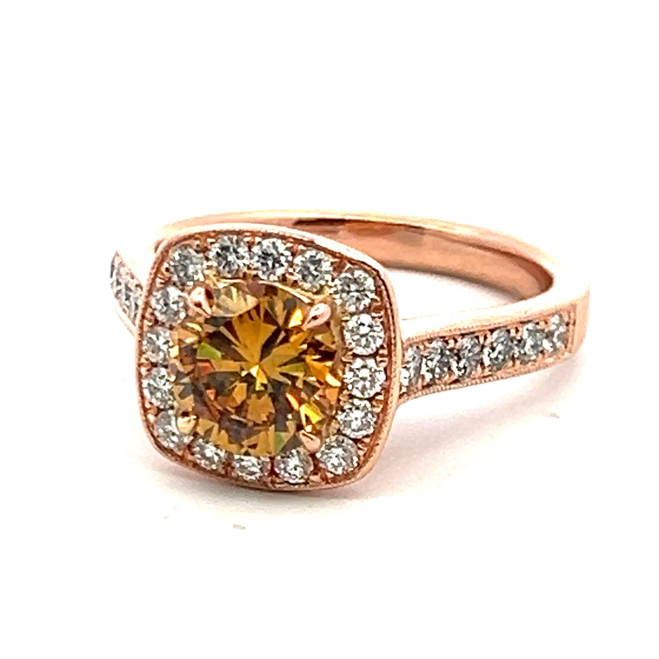 14K Rose Gold Engagement Ring with 1.34 Carat Round Diamond Size 7 FDOY-VVS2 GIA
