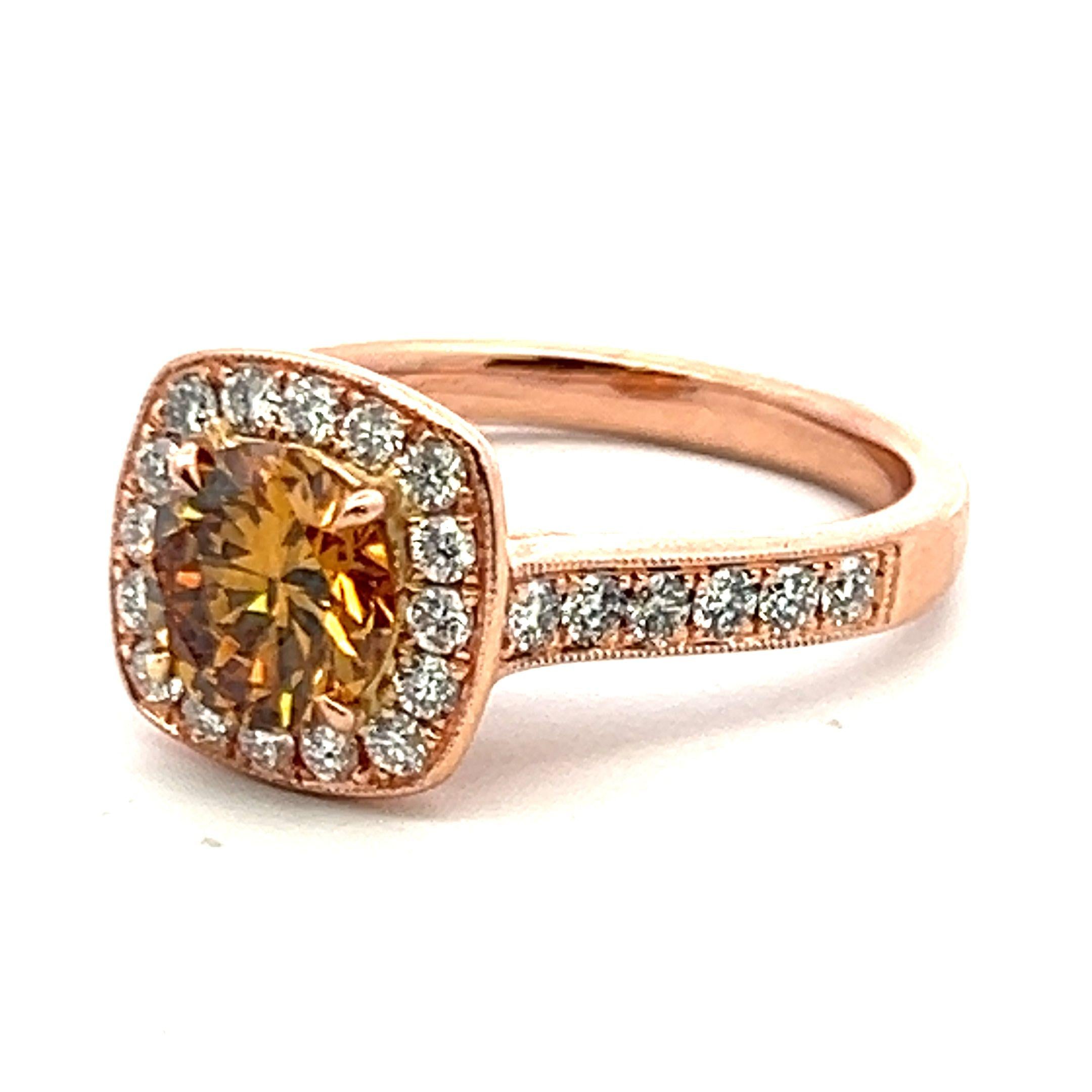 14K Rose Gold Engagement Ring with 1.34 Carat Round Diamond Size 7 FDOY-VVS2 GIA