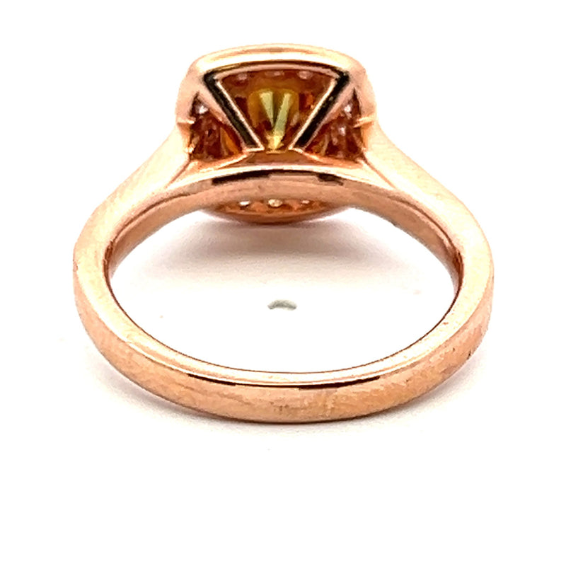 1.34 Carat Round Deep Orange YellowDiamond 14K Rose Gold Engagement Ring