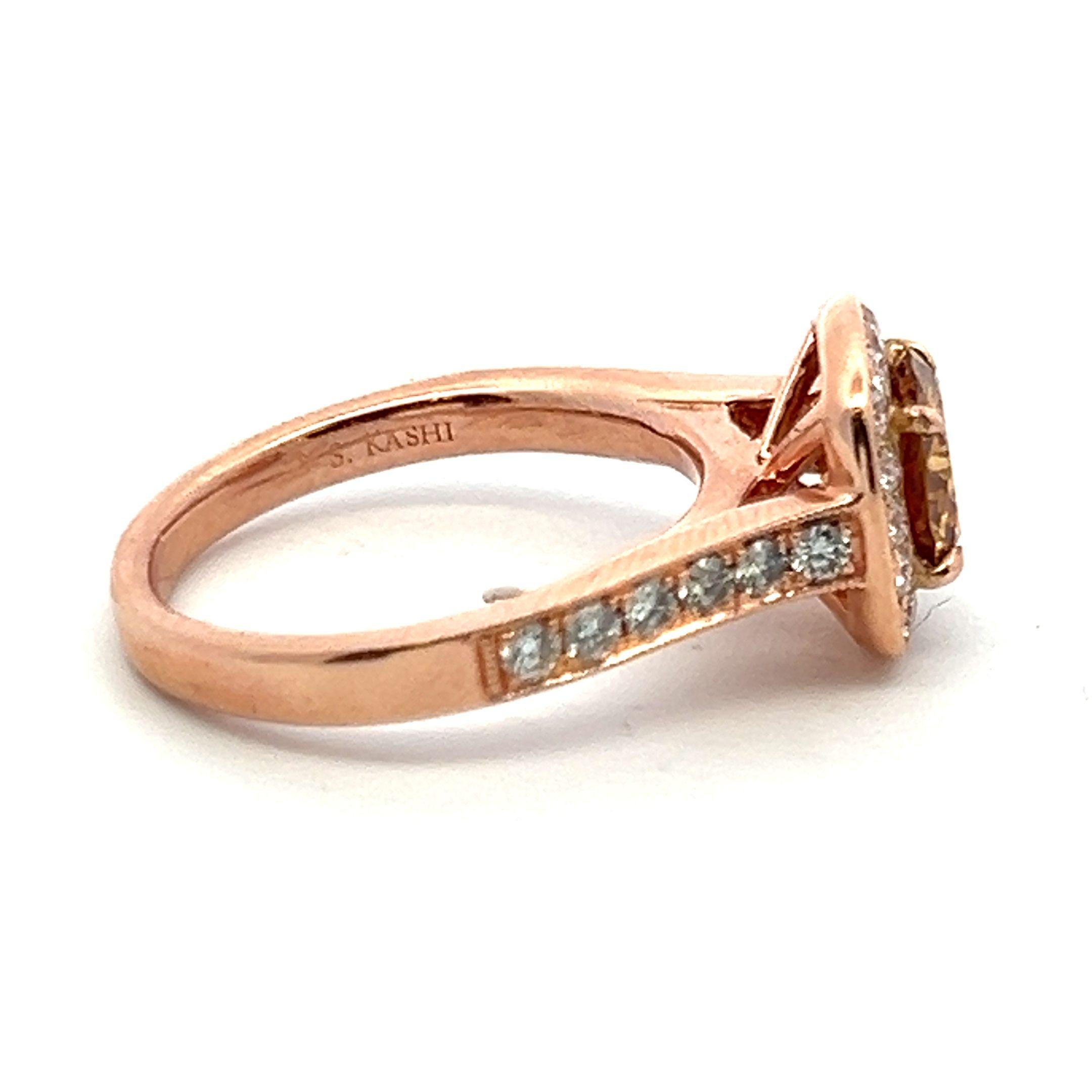 14K Rose Gold Engagement Ring with 1.34 Carat Round Diamond Size 7 FDOY-VVS2 GIA