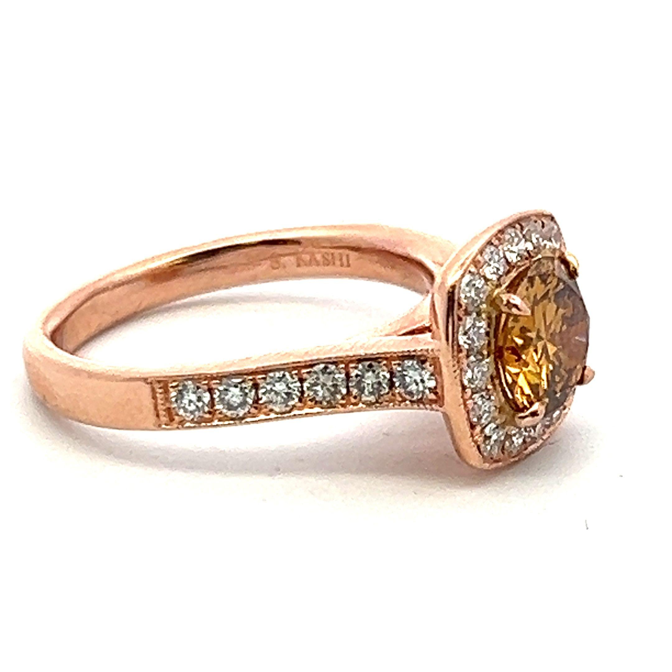 14K Rose Gold Engagement Ring with 1.34 Carat Round Diamond Size 7 FDOY-VVS2 GIA