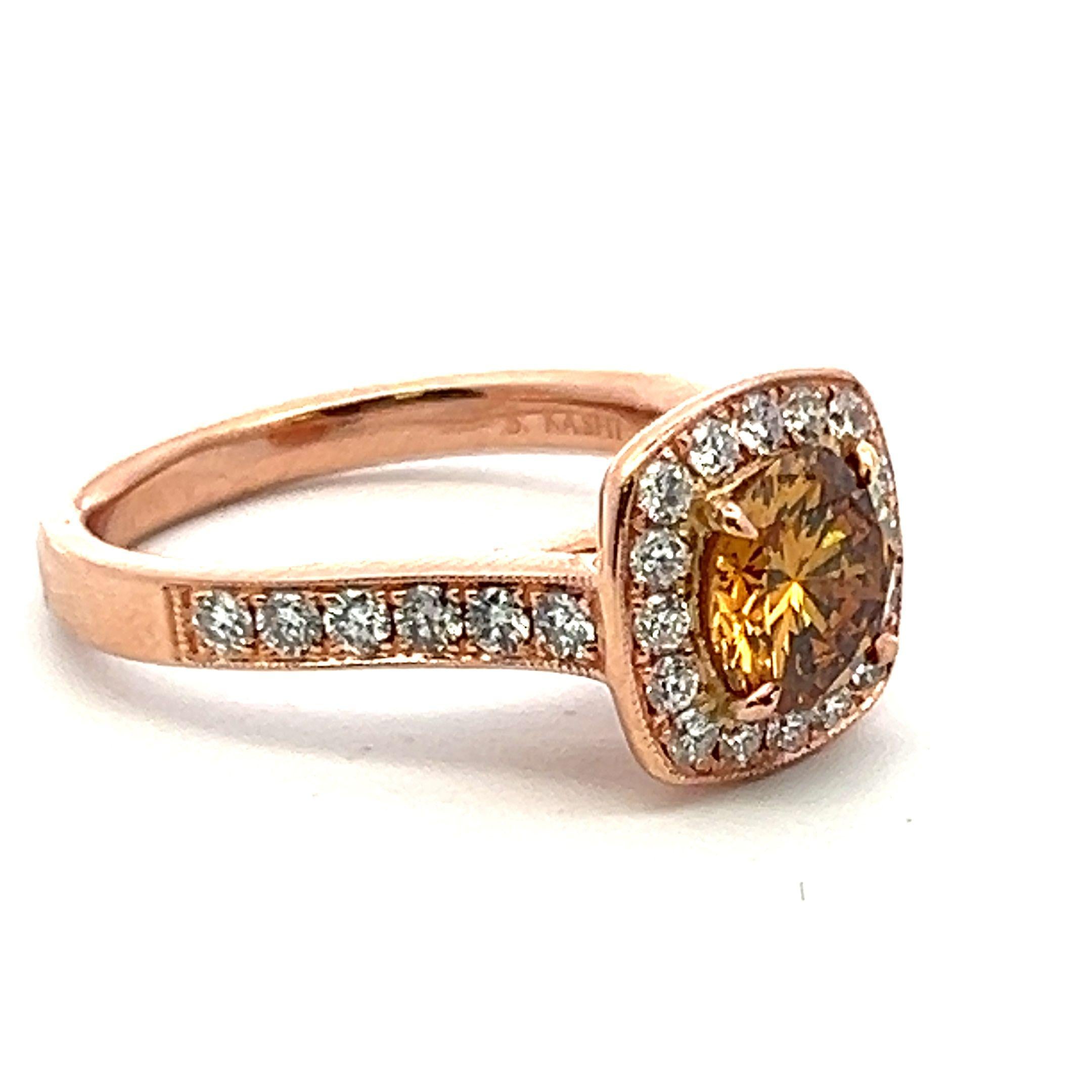 14K Rose Gold Engagement Ring with 1.34 Carat Round Diamond Size 7 FDOY-VVS2 GIA