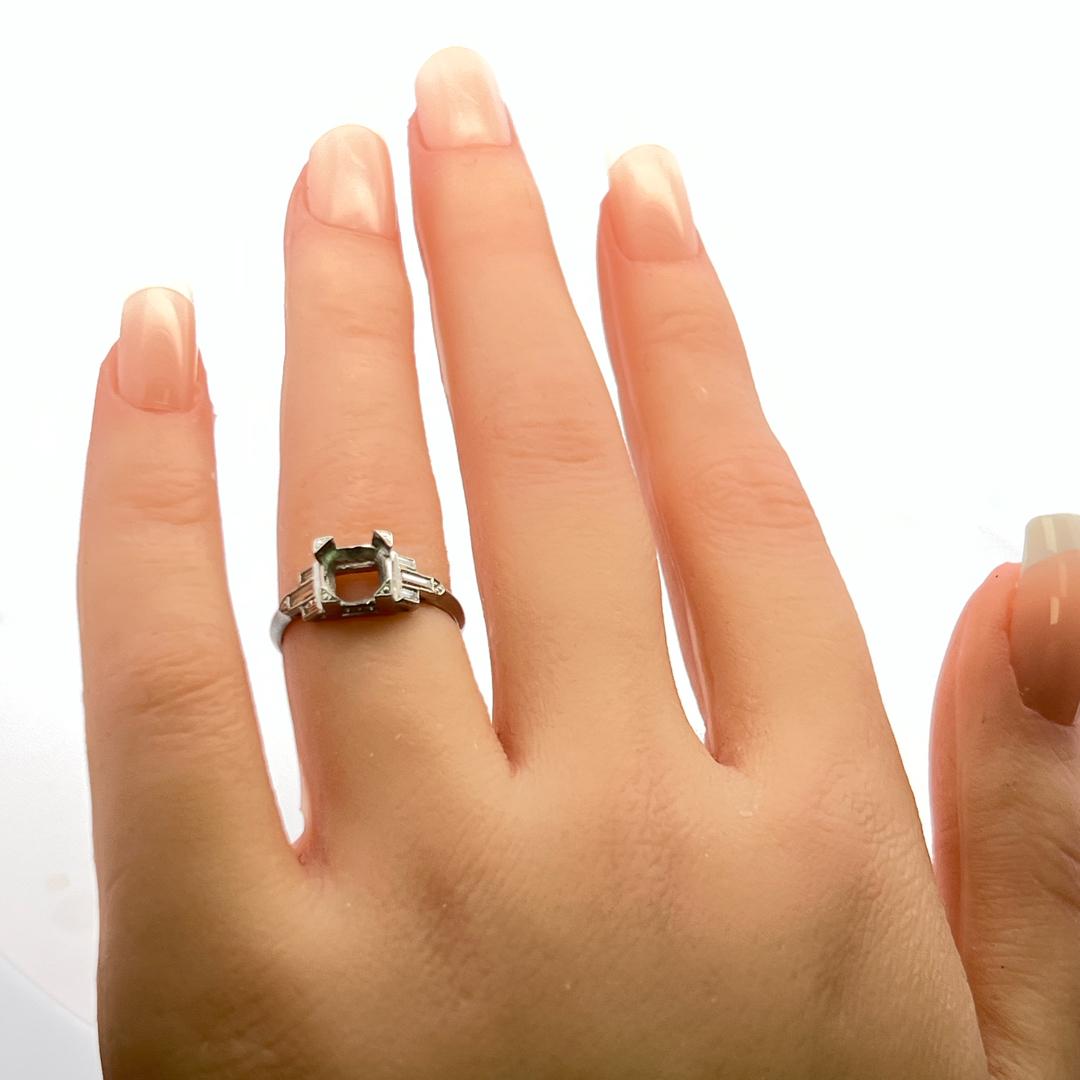 0.20 Carat Baguette Shape Diamond Platinum Semi Mount Ring