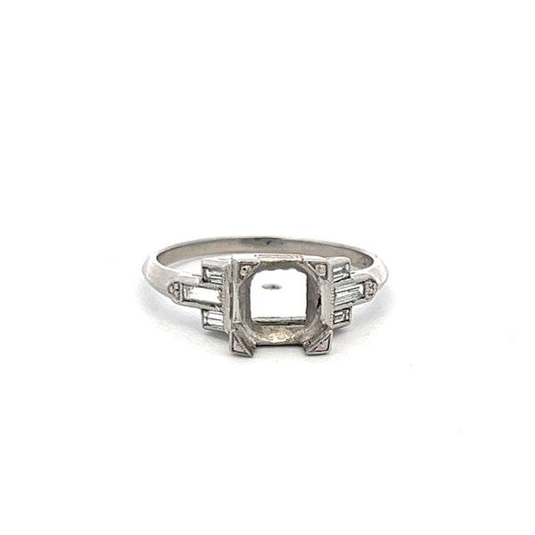 0.20 Carat Baguette Shape Diamond Platinum Semi Mount Ring
