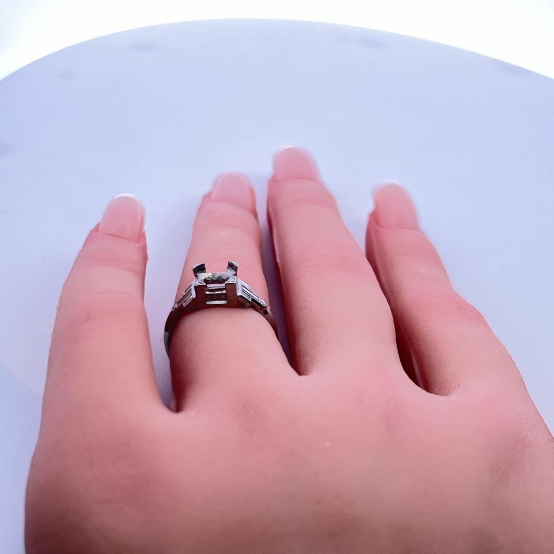 0.20 Carat Baguette Shape Diamond Platinum Semi Mount Ring