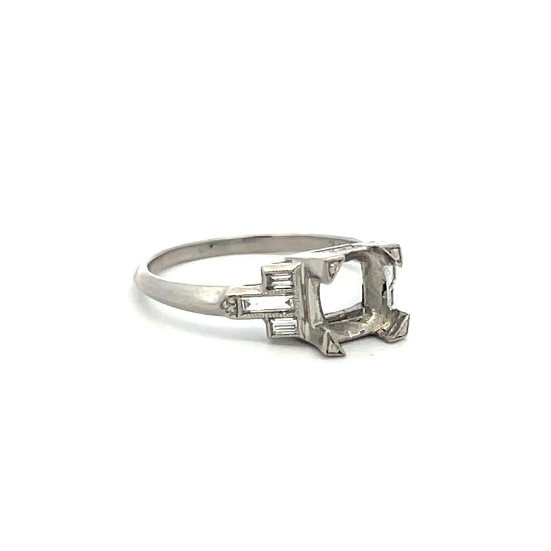 0.20 Carat Baguette Shape Diamond Platinum Semi Mount Ring