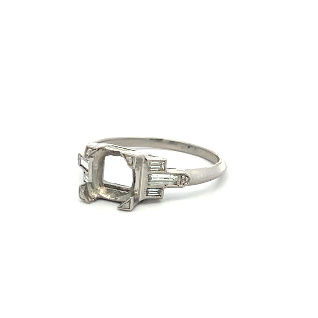 0.20 Carat Baguette Shape Diamond Platinum Semi Mount Ring