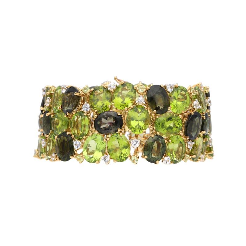 18K Yellow Gold Link Bracelet 2.28 Carat Semi Precious Stone 142.5 Carat Peridot