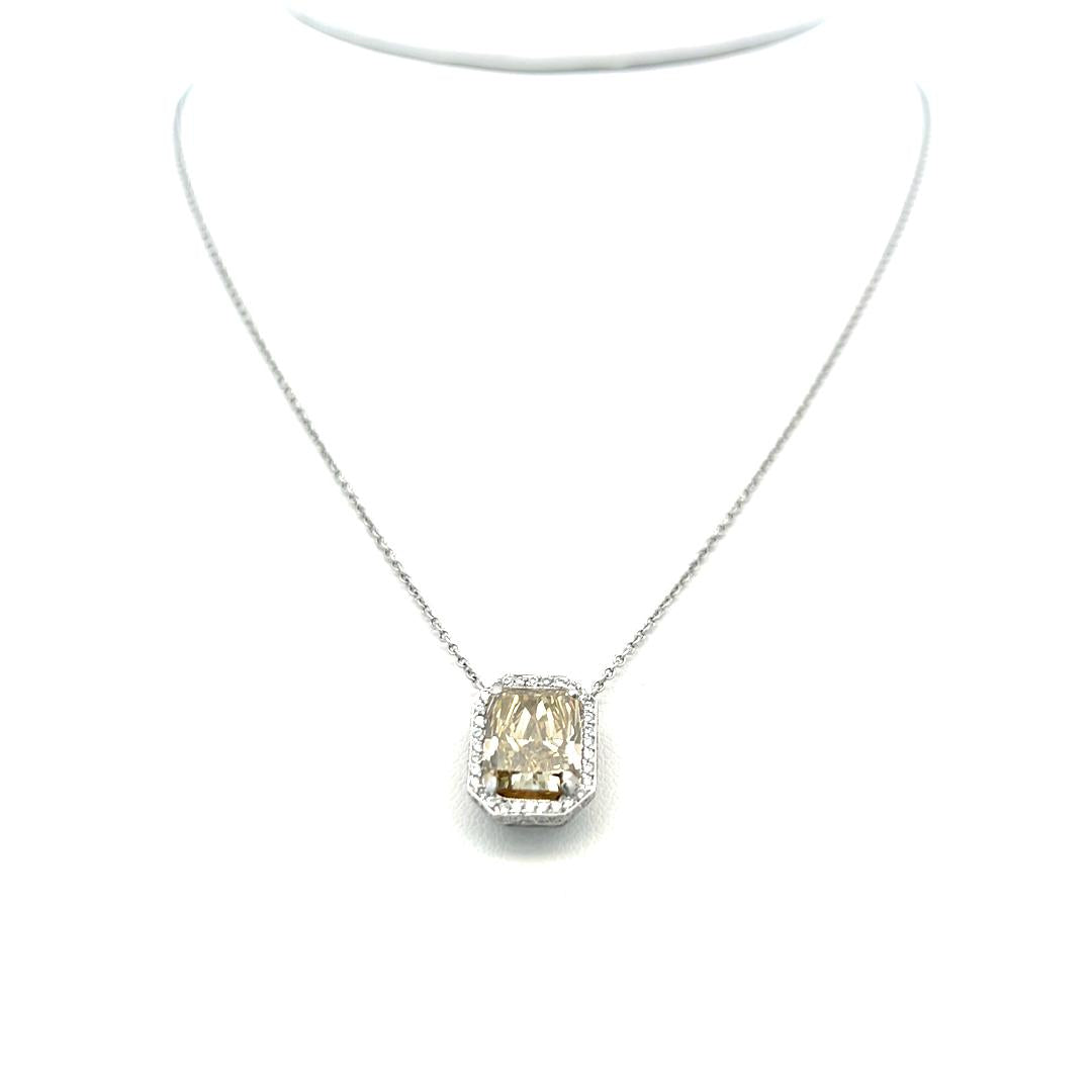 3.36 Carat Radiant Cut and Round Brilliant Diamond Platinum Pendant Necklace
