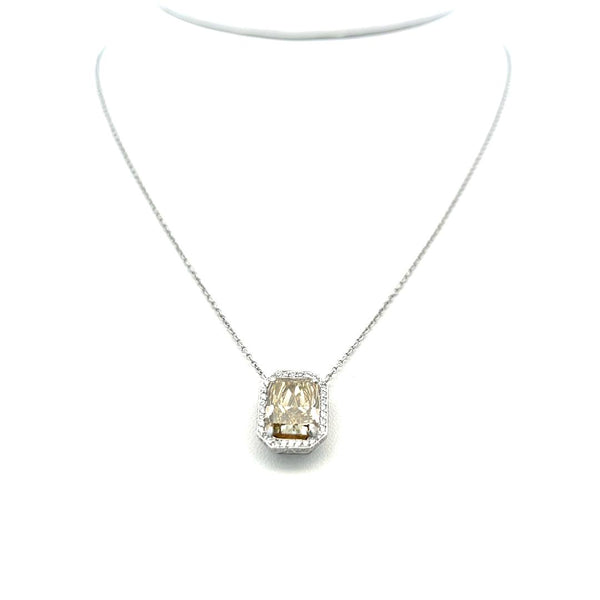 3.36 Carat Radiant Cut and Round Brilliant Diamond Platinum Pendant Necklace